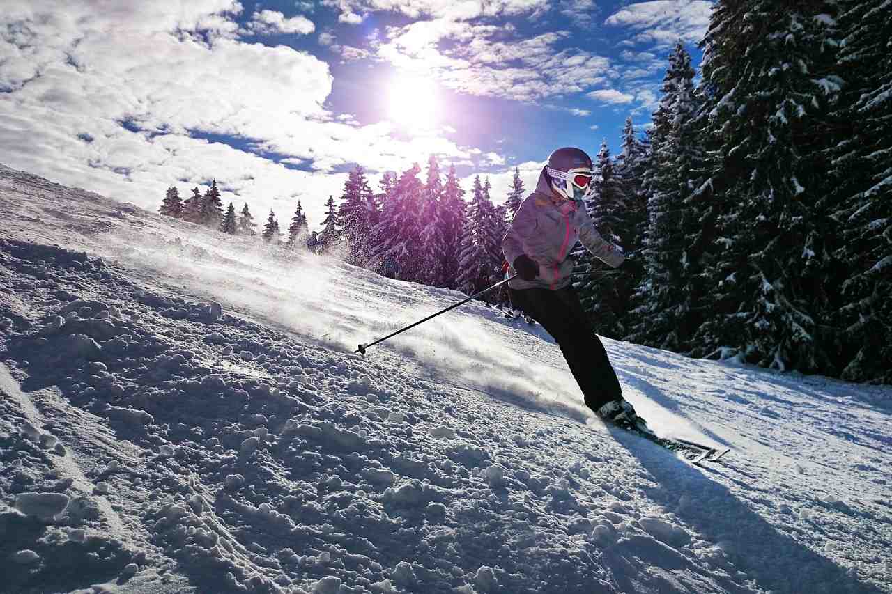 ski, jeune fille, soleil